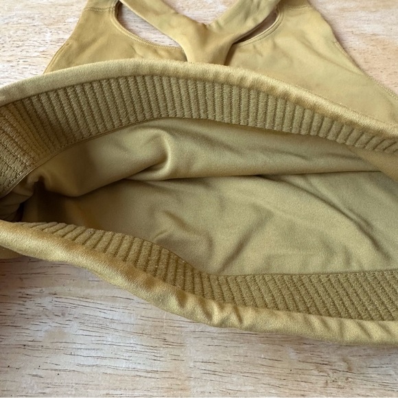 Girlfriend Collective Paloma Crop Racerback Mustard Yellow Brown Athletic Top - Picture 3 of 6